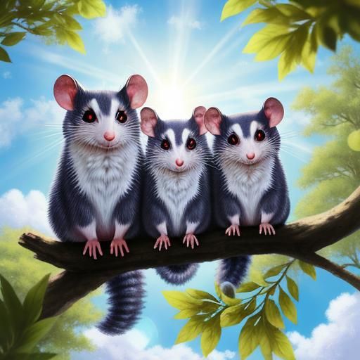 Possums in Tree Under Divine Sunshine