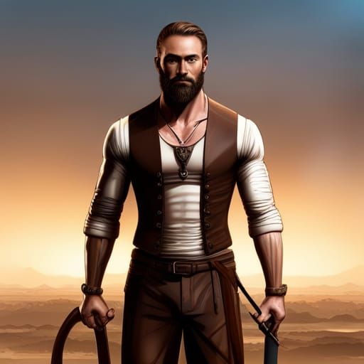 Muscular Man Holding Sword in Detailed Digital Painting