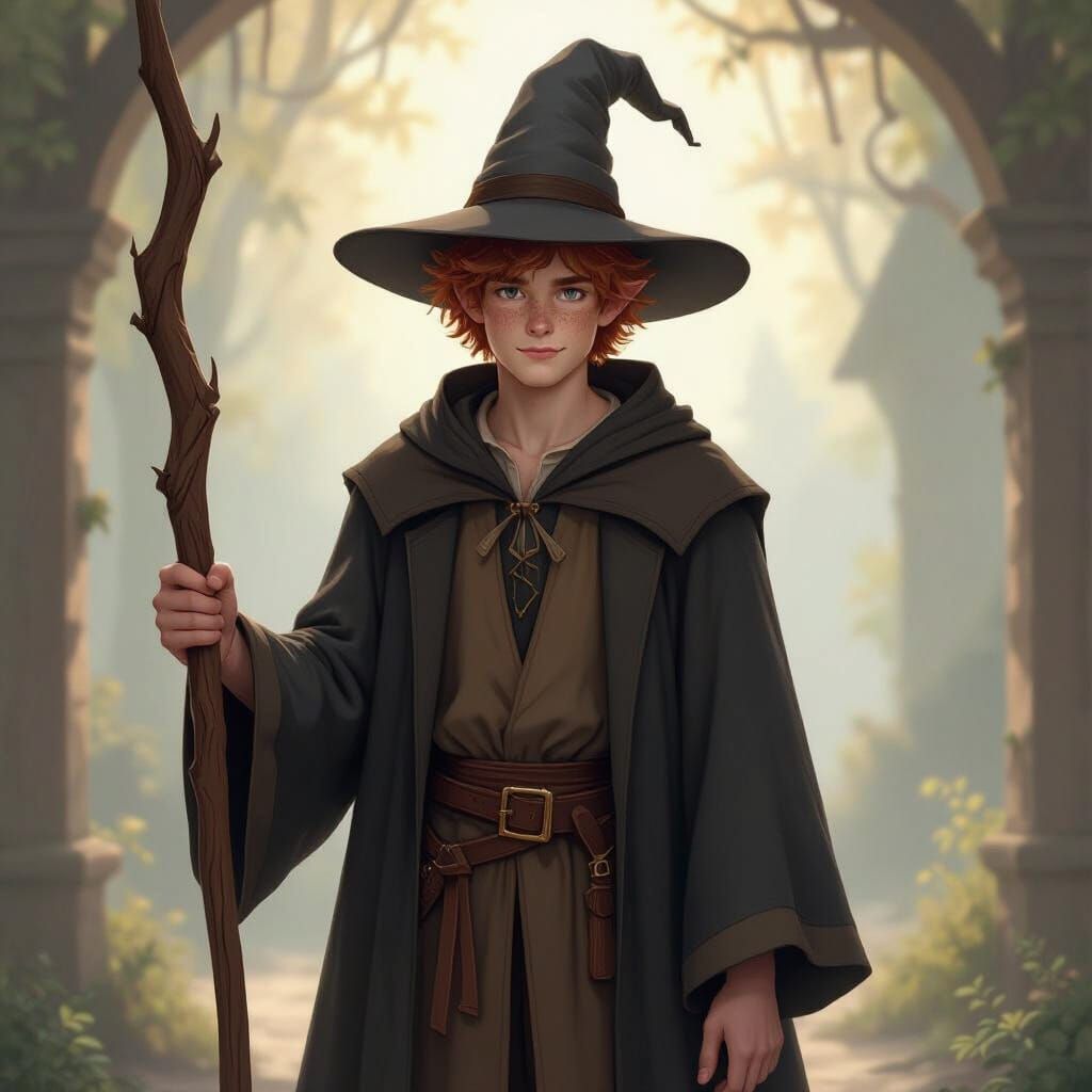 Freckled Wizard Farmer with Wooden Staff