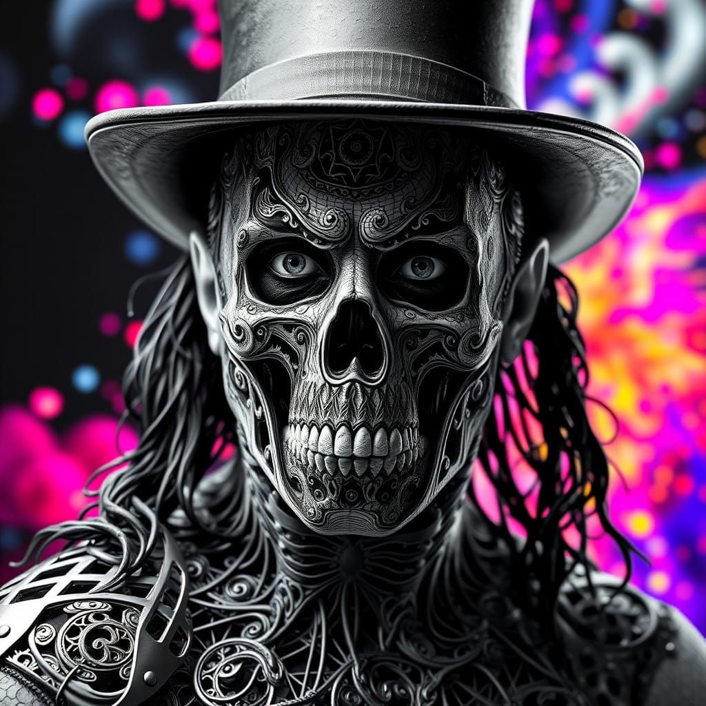 an incredible double exposure, see through picture photography, Undertaker skull painted at a fair alternate timeline, h...