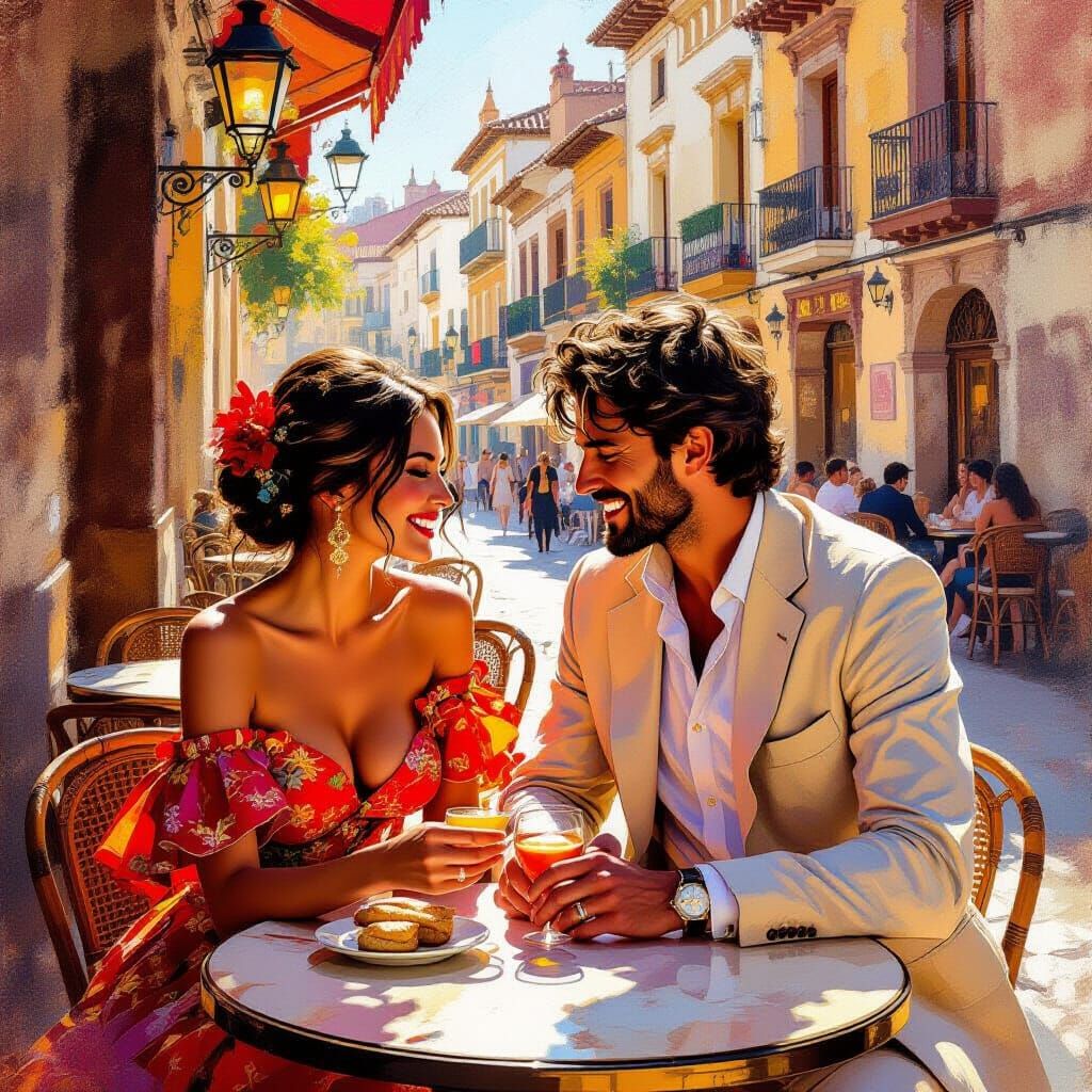 Spanish Couple in Seville, Impressionistic Style