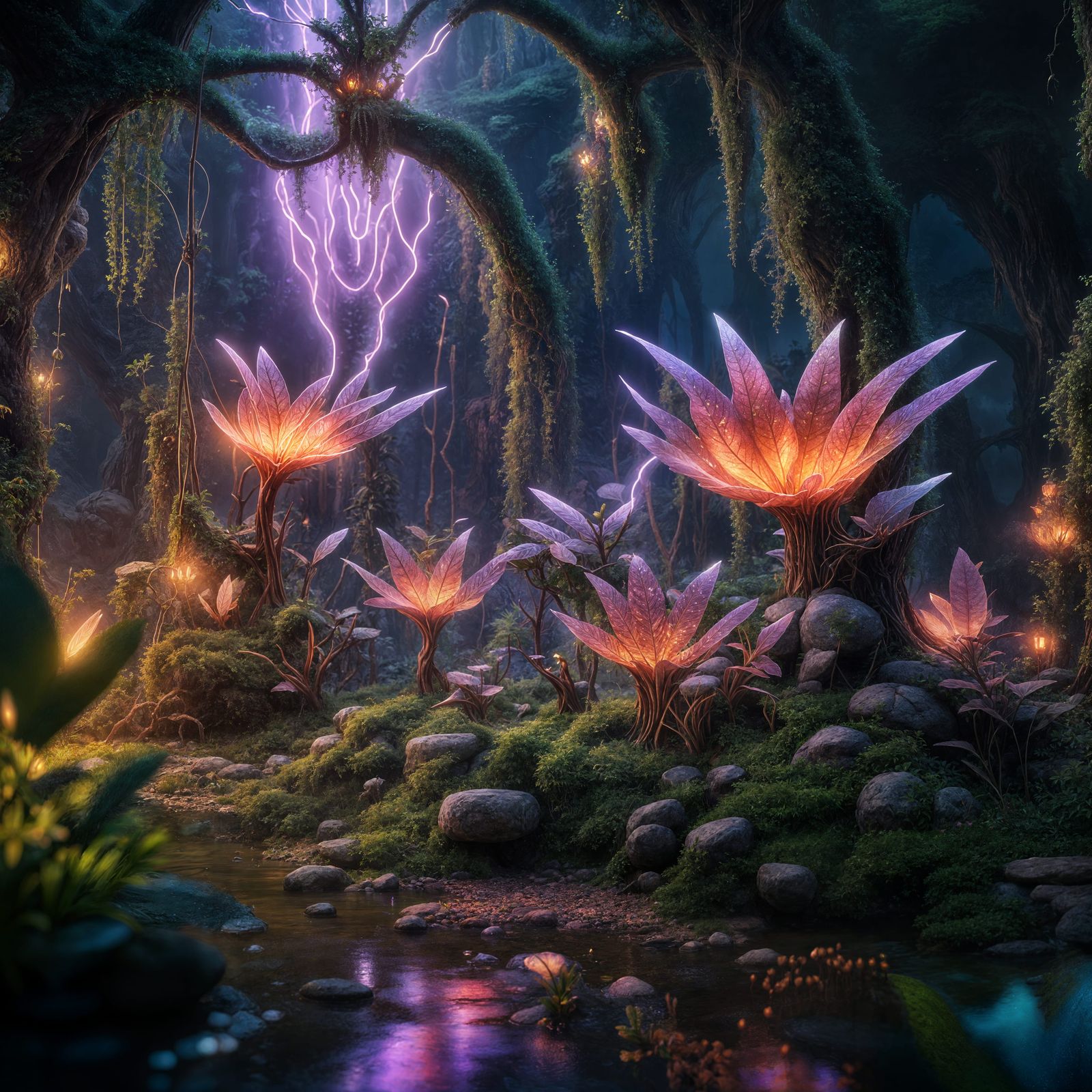 Fairies tending magic glowing plants