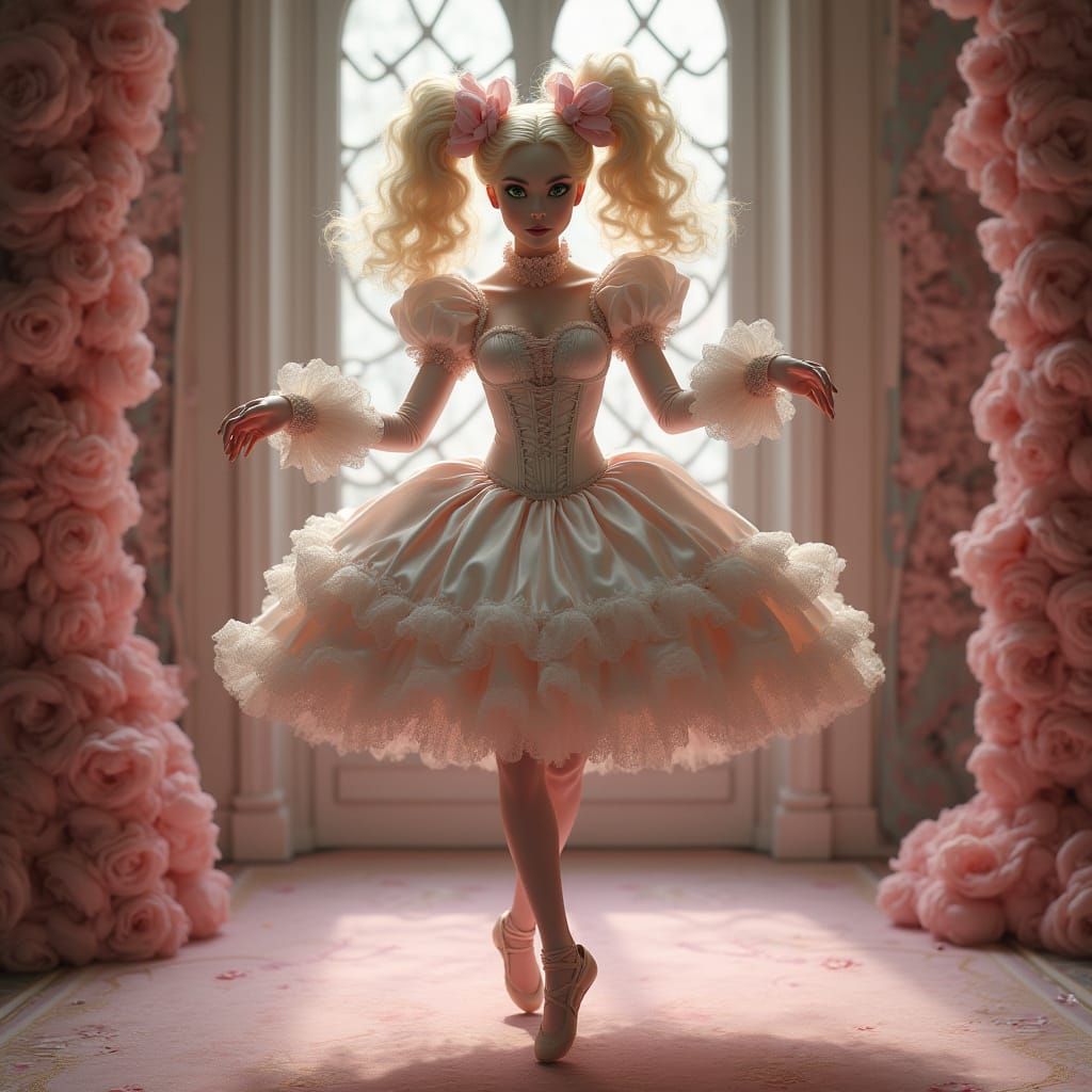 Prissy Ballerina Dances in a Whimsical, Fairy-Tale Setting