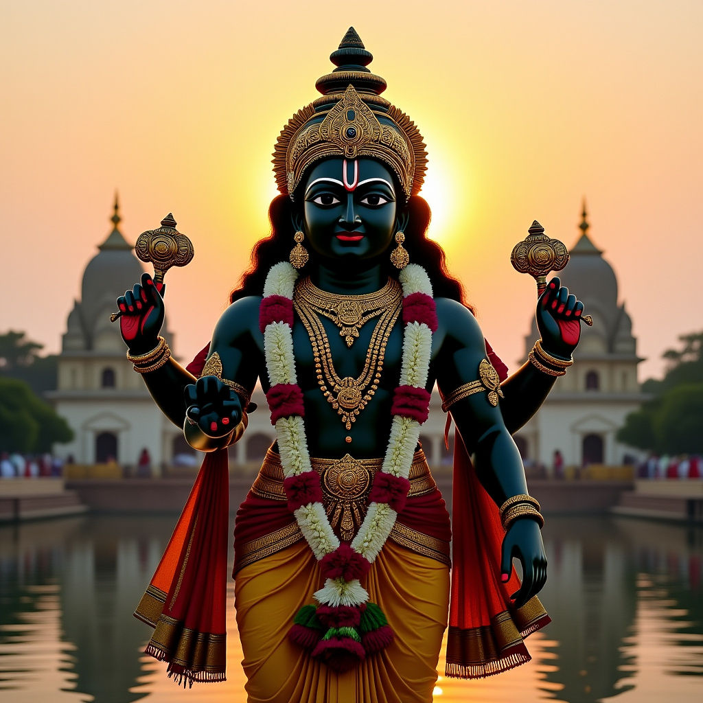 Vitthal Silhouette with Sun: Indian Classical Art Style