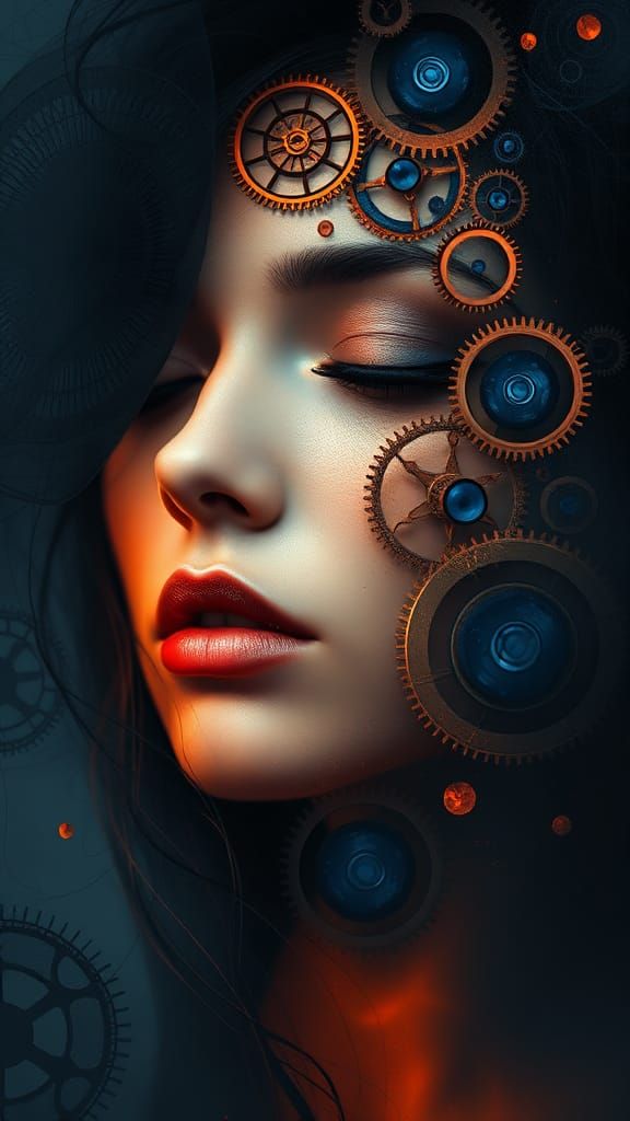 Surreal Steampunk Goddess Emerges from Ethereal Haze