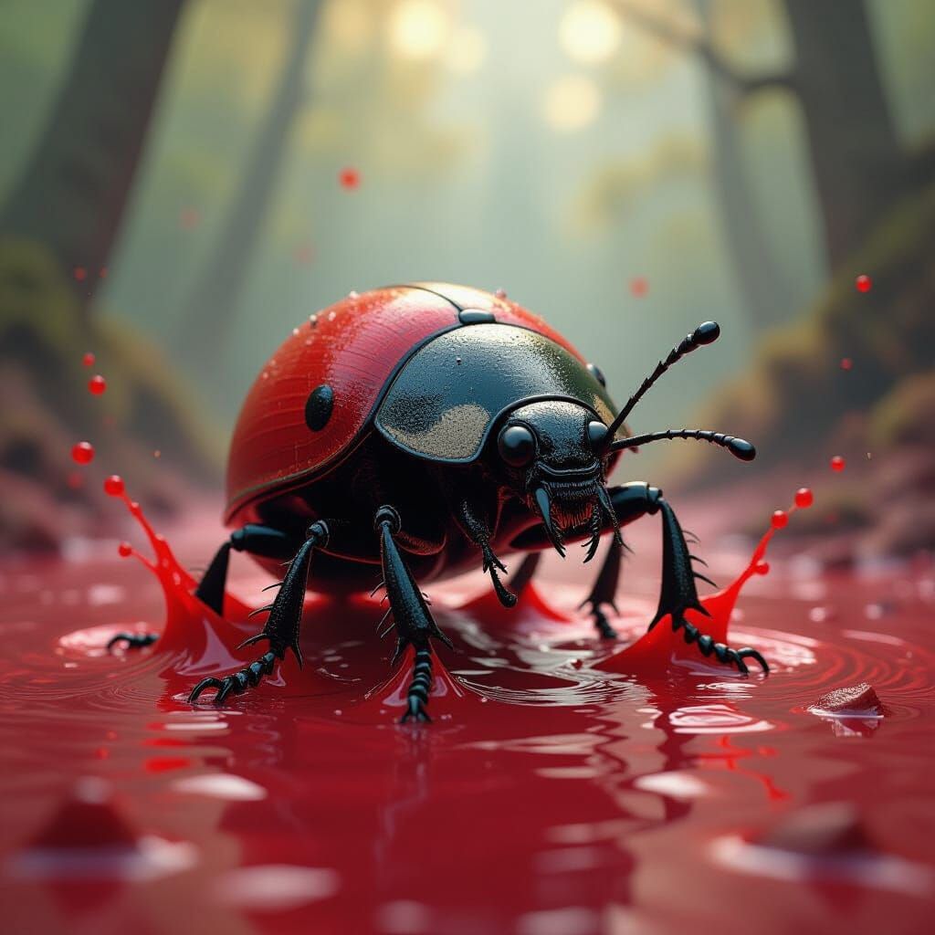 Beetle in a Twisted Crimson Dreamscape