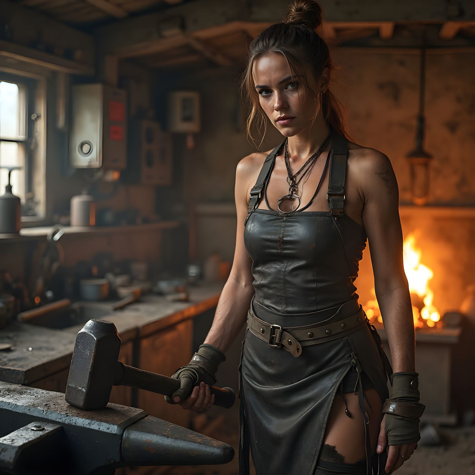 Dieselpunk Blacksmith in Post-Apocalyptic Forge