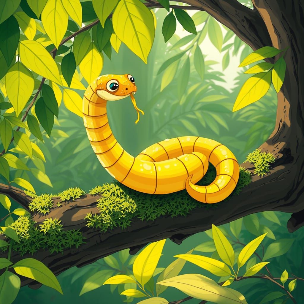 Whimsical Banana Snake in Tropical Paradise