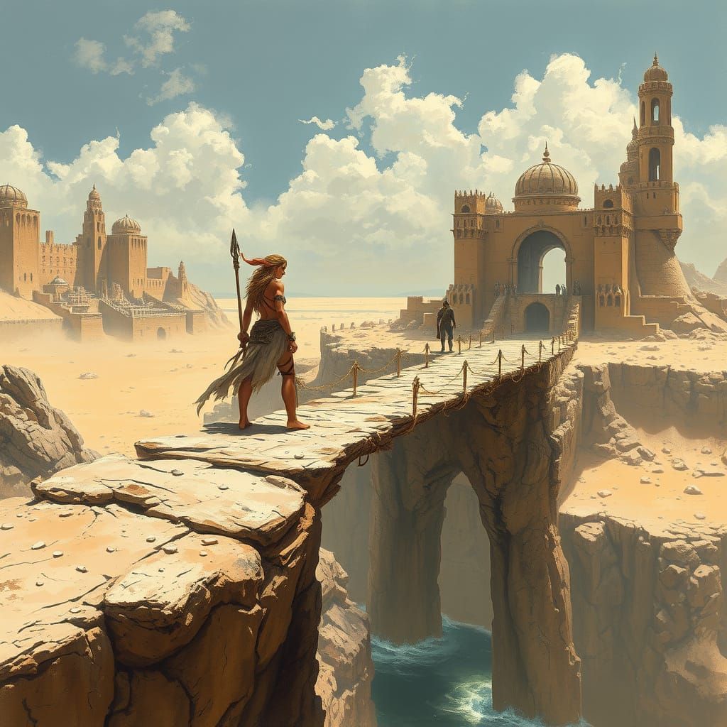 Ethereal Desert Elf Princess Guards Ancient Bone Bridge