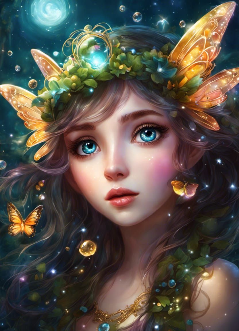 Cute Fairy Portrait with Magic Sparkles in Digital Art