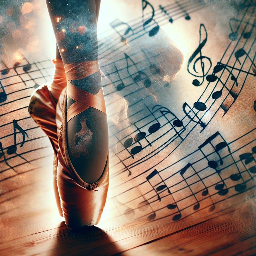 Double Exposure: Ballet Shoes and Musical Notes
