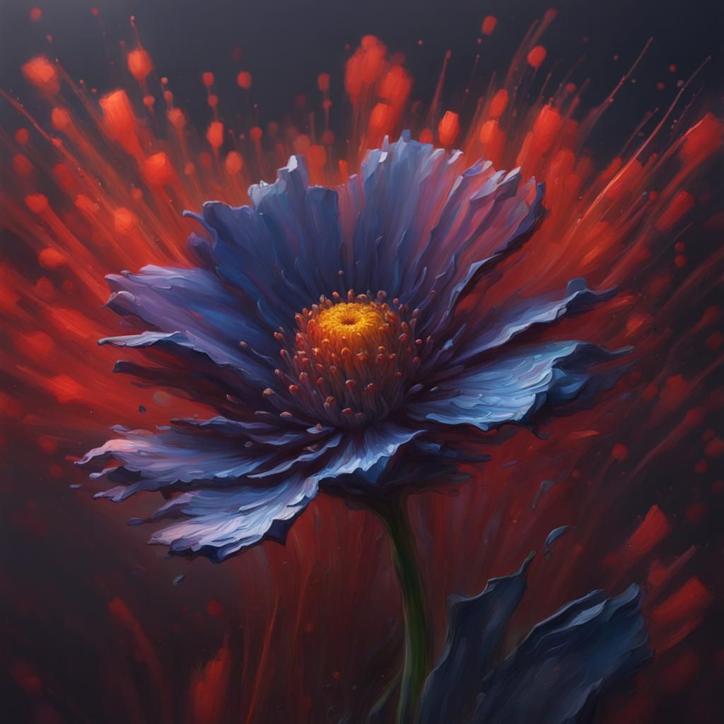 Impressionistic Flower Oil Painting in Complementary Colors