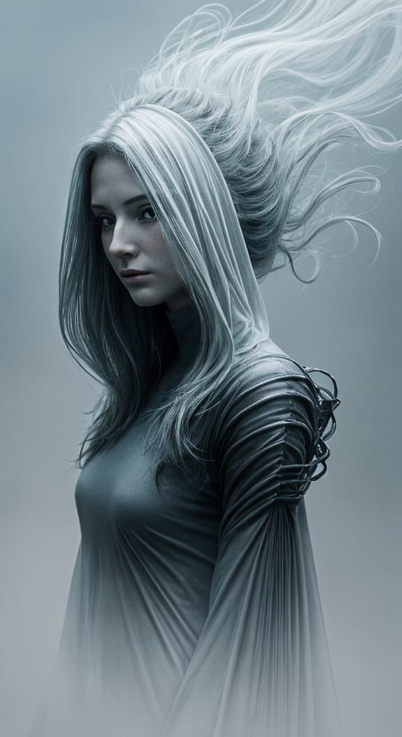 Ethereal Woman Portrait Made of Air and Wind