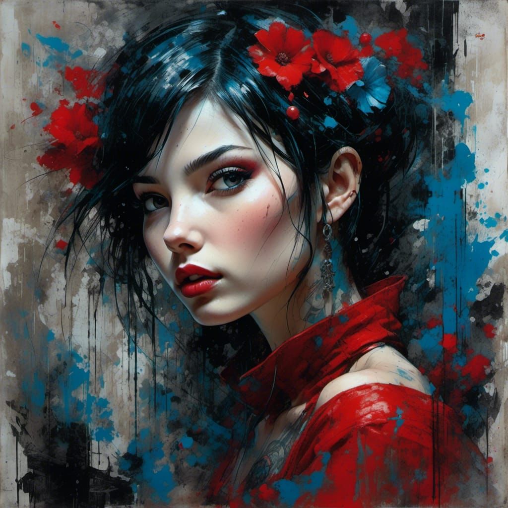 Gothic Snow White Pixie in Dark Forest Oil Painting