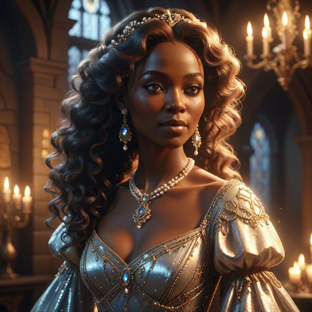 Fantasy Portrait of a Regal Lady in a Whimsical Tudor Settin...