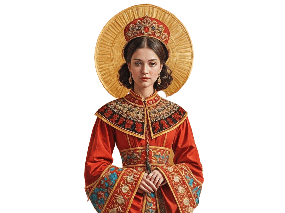 Tsarina Eudoxia in Red Folk Art Fashion