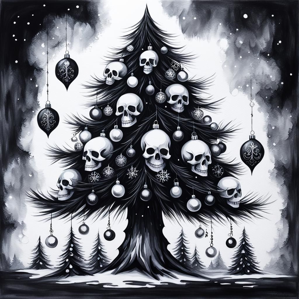 Gothic Christmas Tree with Skull Baubles