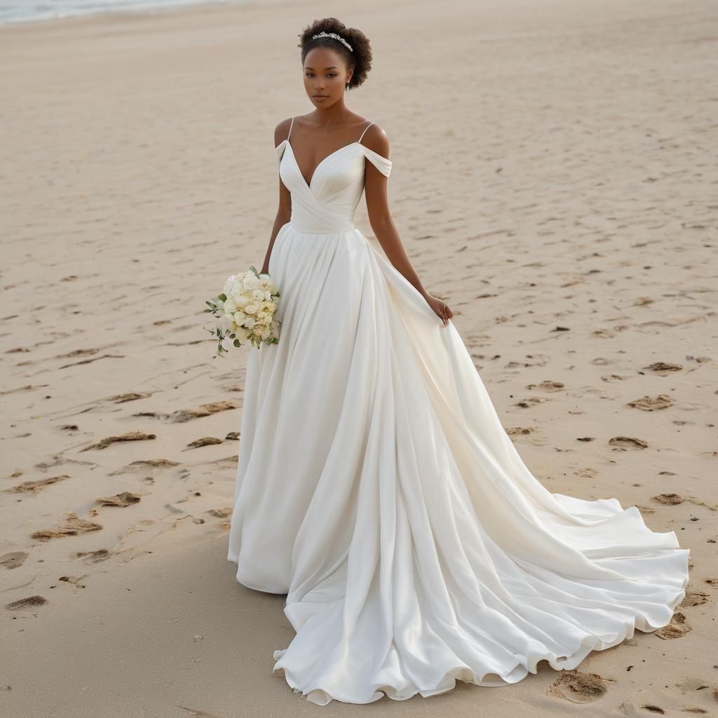 Beautiful African American Bride at Beach Wedding