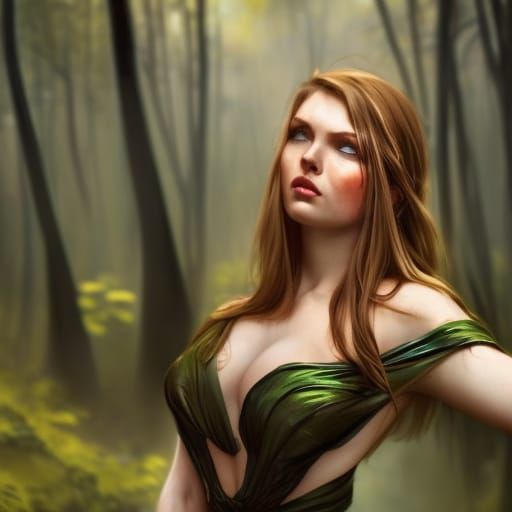 Two Brunette Amazons in a Forest Portrait