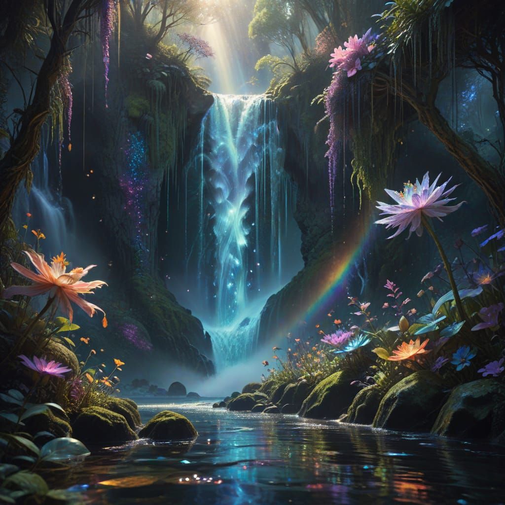 Ethereal Waterfall of Cosmic Dreams in Vibrant, Surreal Styl...