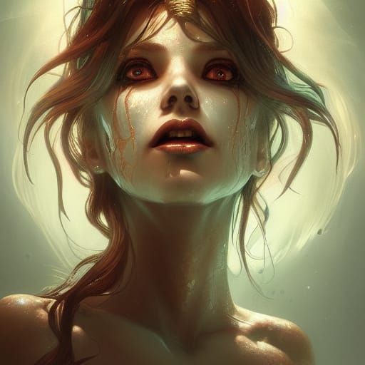 Horror Mermaid Portrait with Will-o'-the-Wisps