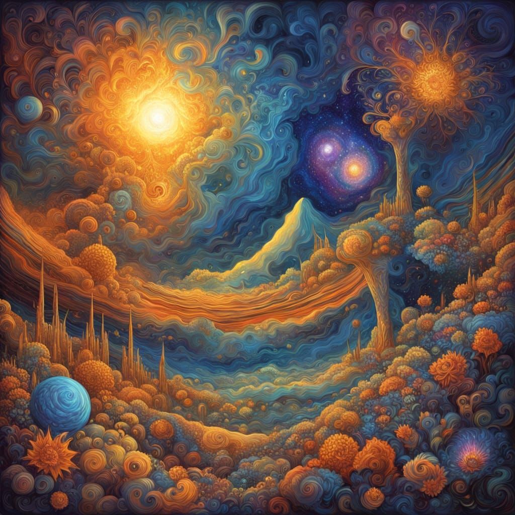 Cosmic Landscape Divided by Celestial Storm and Sunshine