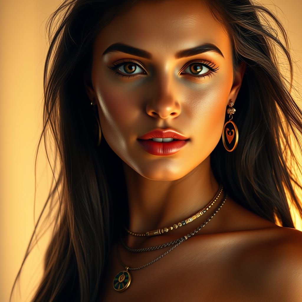 Captivating Portrait of a Confident Woman in Warm Light