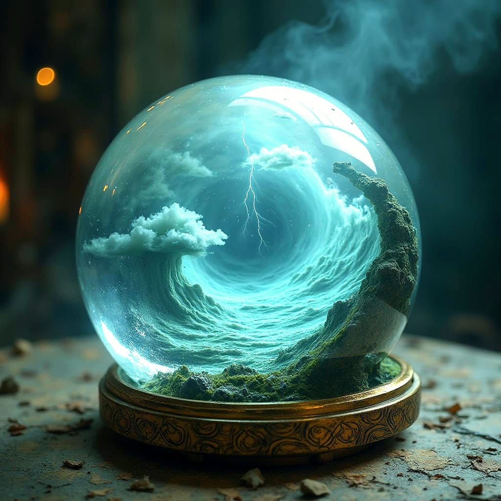 Crystal Orb Trapped in a Futuristic Tempest