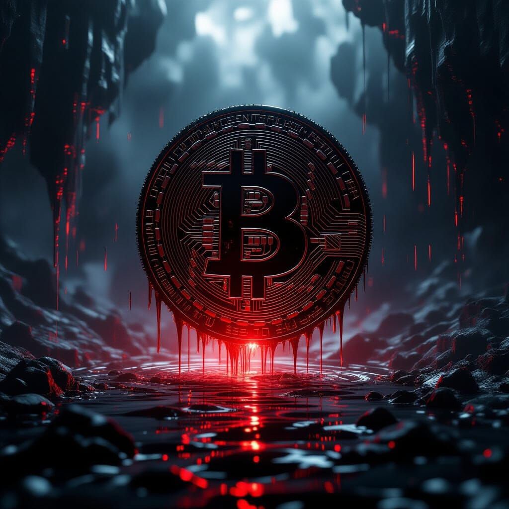 Bitcoin Symbol in Digital Decay Landscape