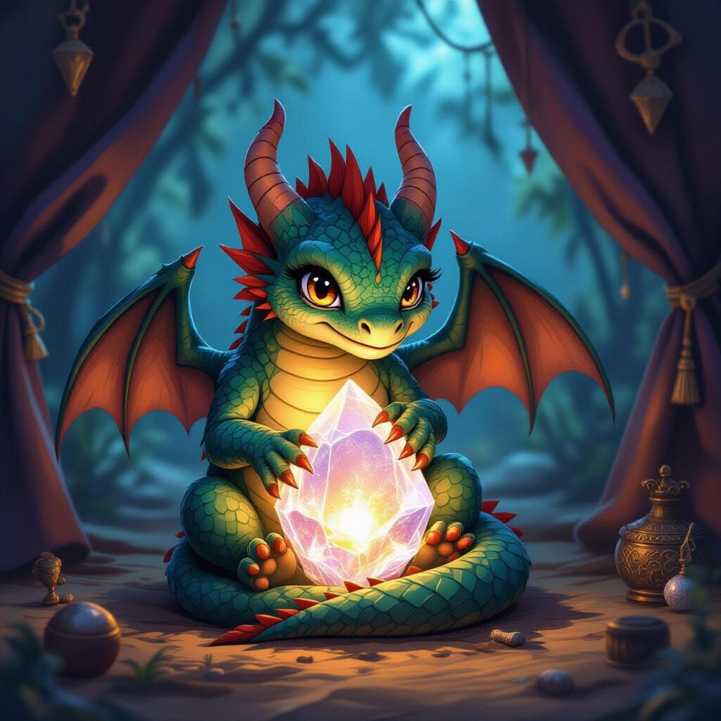 Gothic Dragon with Crystal Ball in Dark Fantasy Style