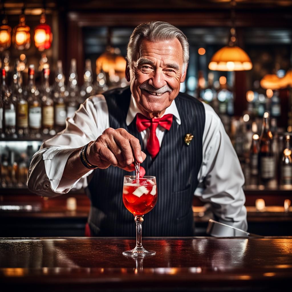 Hyperrealistic Portrait of a Bartender Pouring a Drink