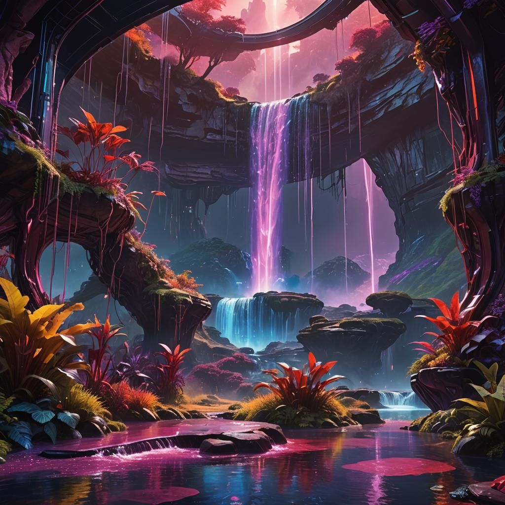 Futuristic Study Overlooking Vibrant Alien Landscape
