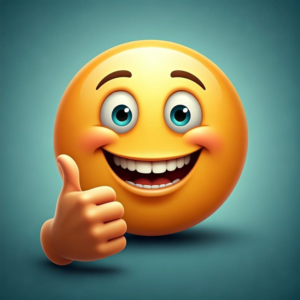 Vibrant Smiley Face Winks with Thumbs Up in Photorealistic S...