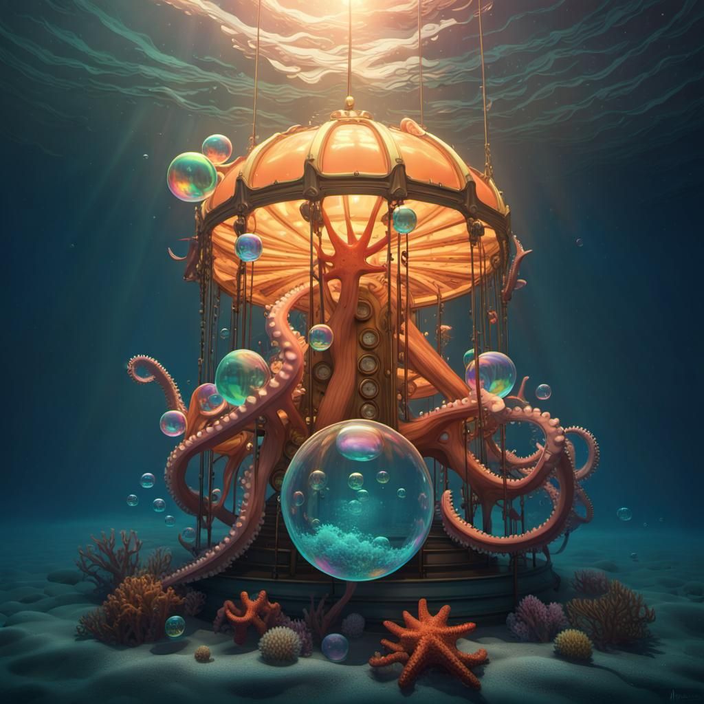 Ocean Carousel with Octopus in Art Nouveau Style
