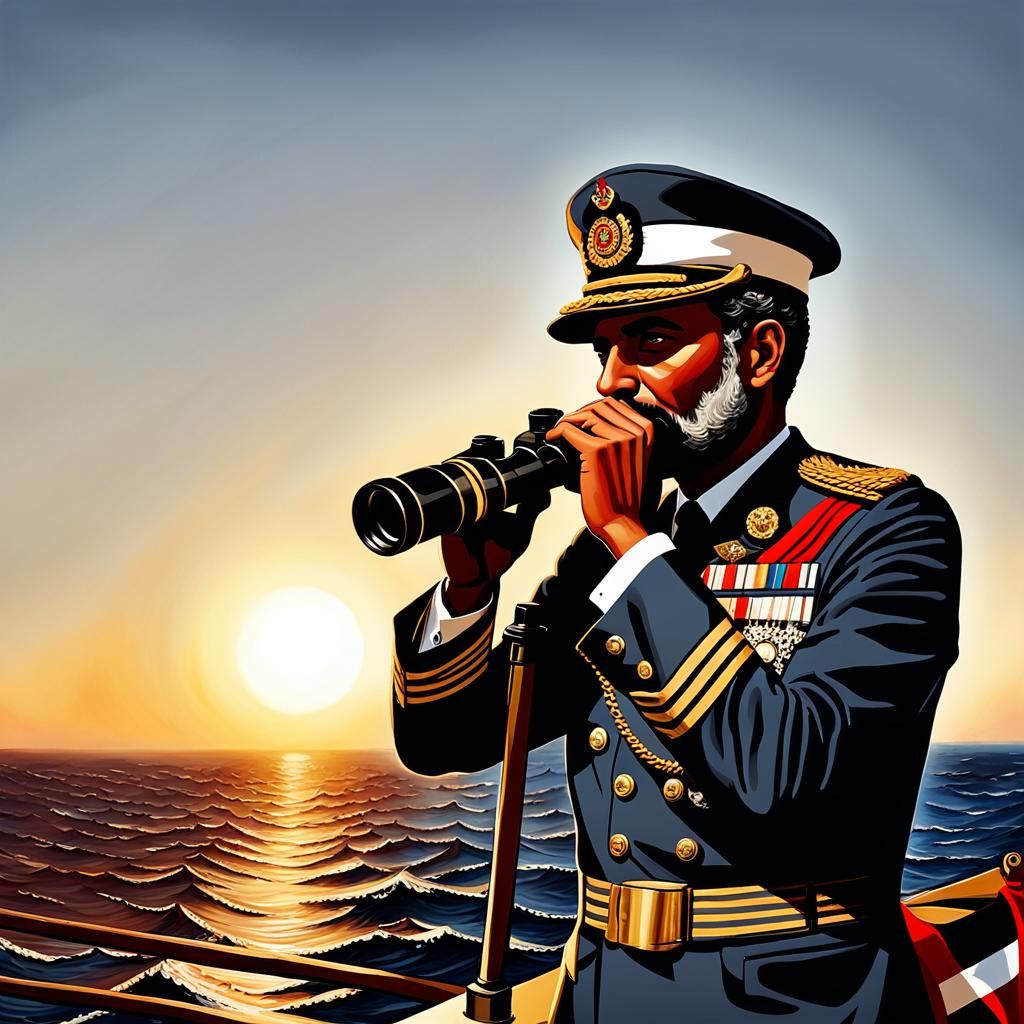 Yemeni Naval Officer at Helm: Oil Painting