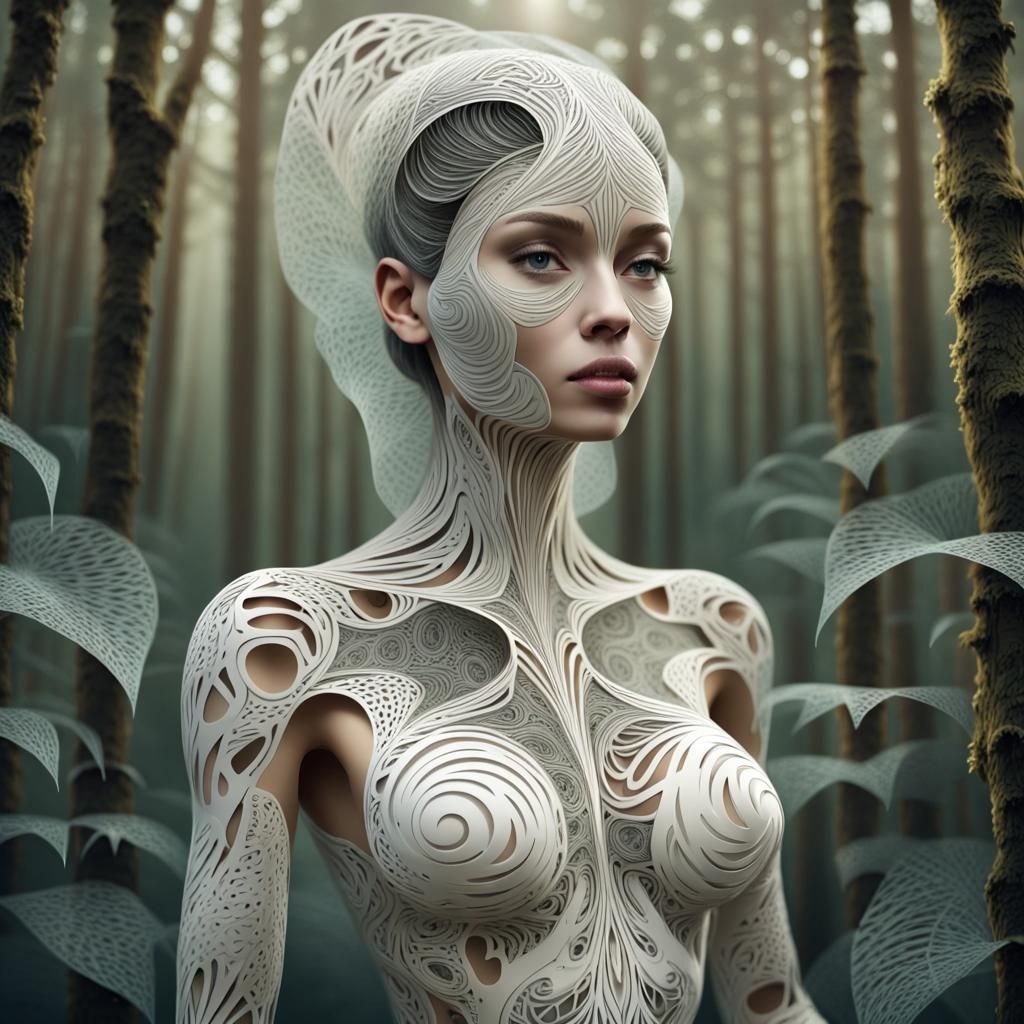 Rice Paper Woman in Scandinavian Forest Design