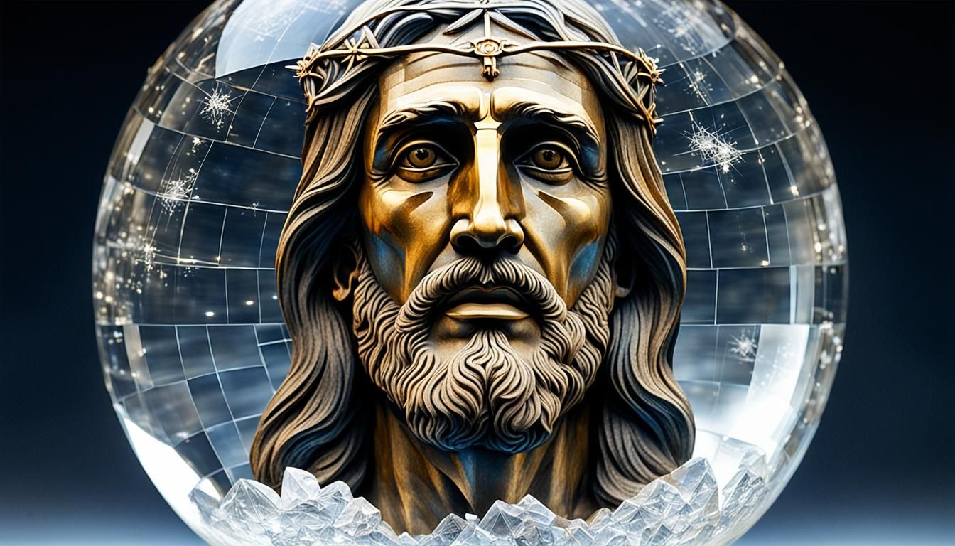 Laser-Etched Crystal Sphere of Jesus Christ