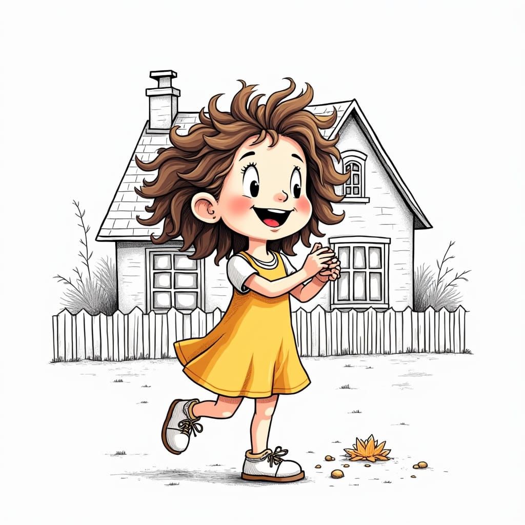 Girl Builds Dream in Whimsical Monoline Illustration