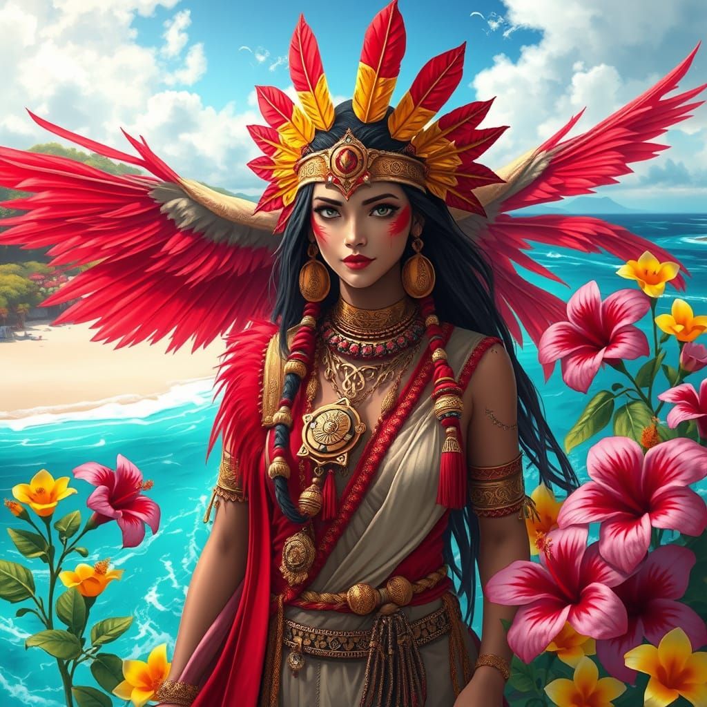 Mystical Island Shamaness in Vibrant Colors