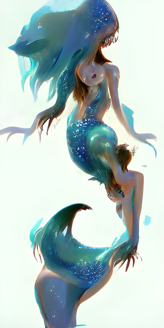 Detailed Mermaid Monster in Sparkling Blue Ocean