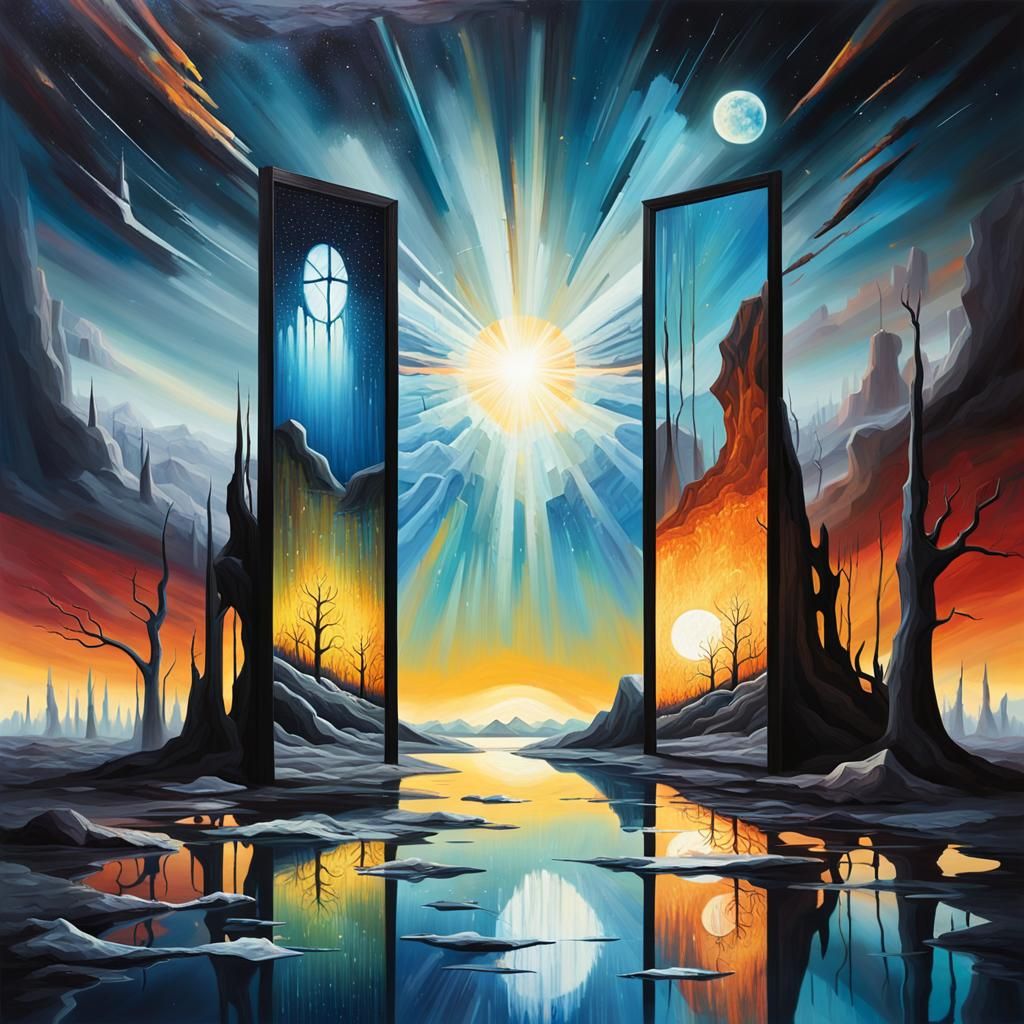 Surreal Worlds Merge in Dreamlike Oil Painting