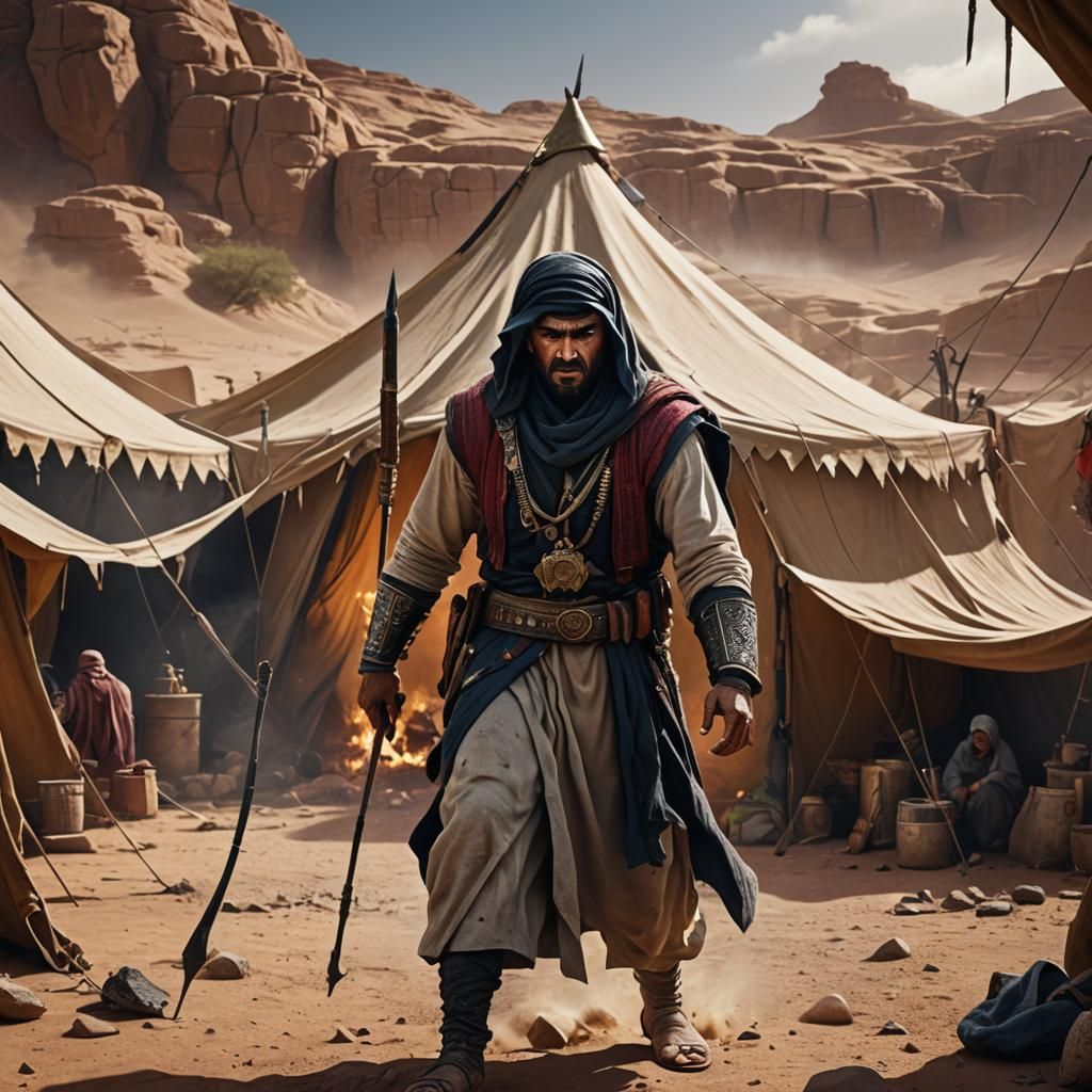 Angry Arab in Tent: Detailed Matte Painting
