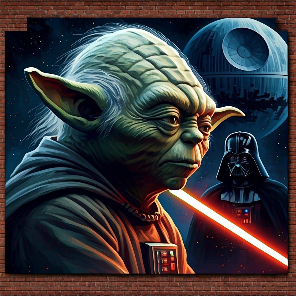 Yoda and Darth Vader on Brick Wall