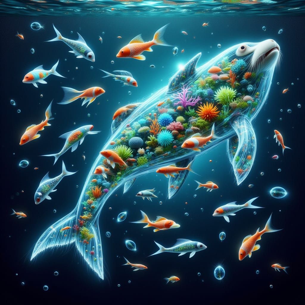 Surreal Fish Dance in Vibrant Oceanic Depths