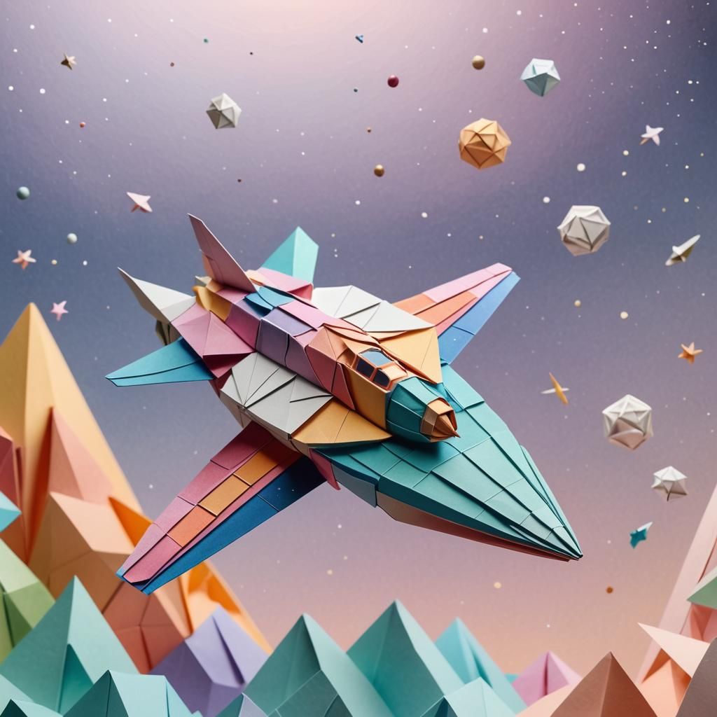 Papercraft Spaceship Flies to Moon in Origami Art
