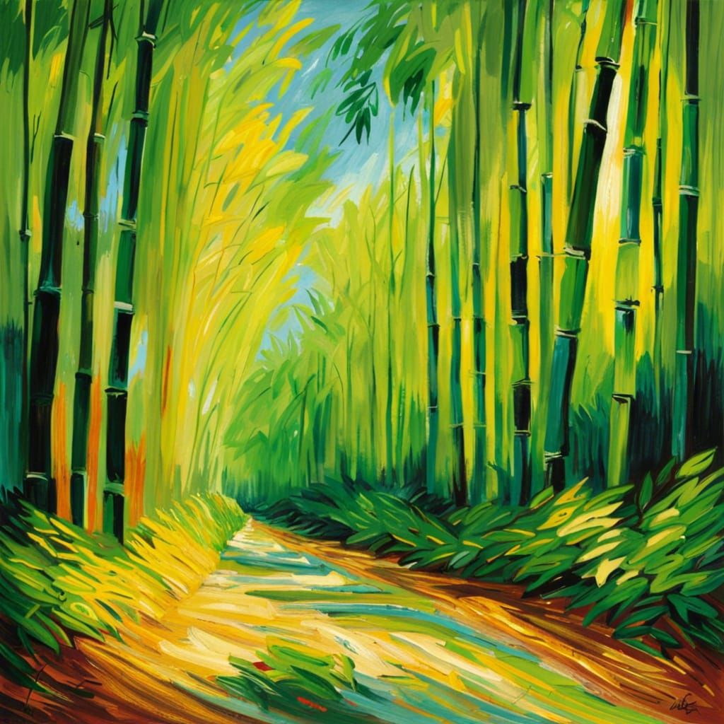 Bamboo Path to Heart Light in Impressionist Style