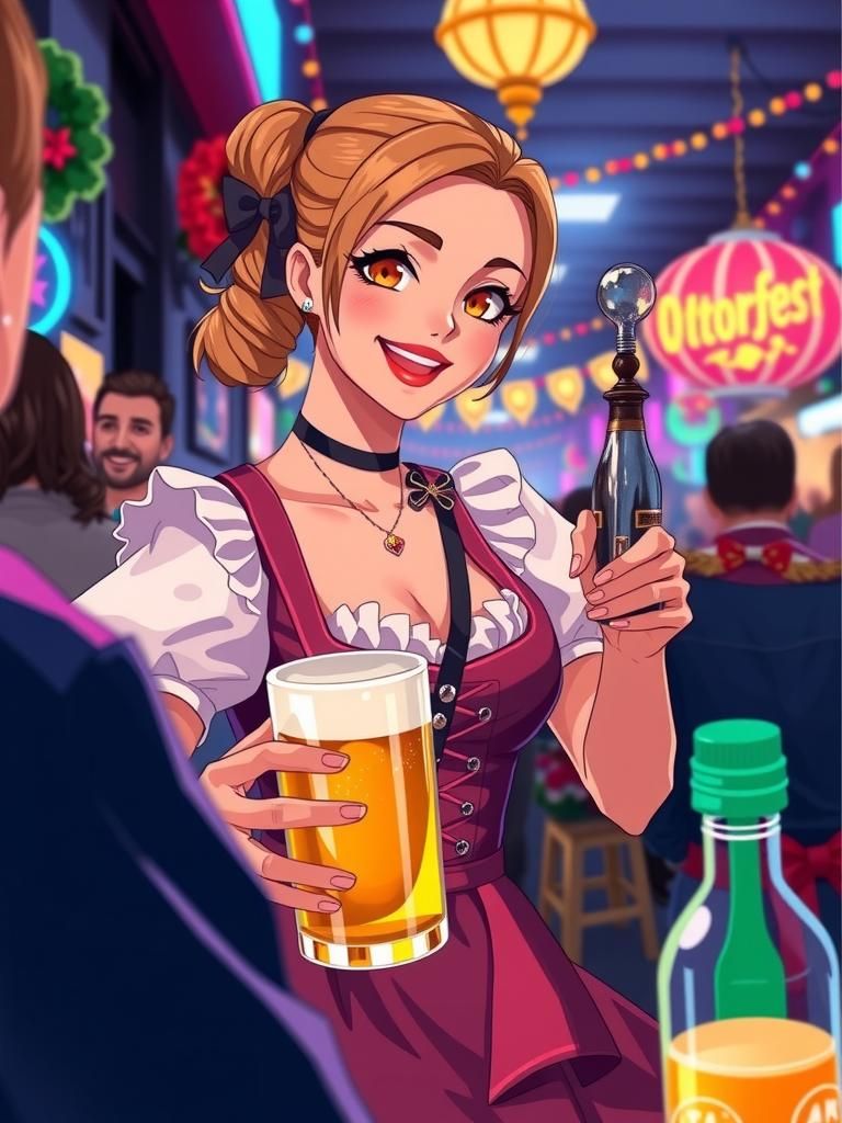 Oktoberfest Waitress in Manga Scan Anime Style