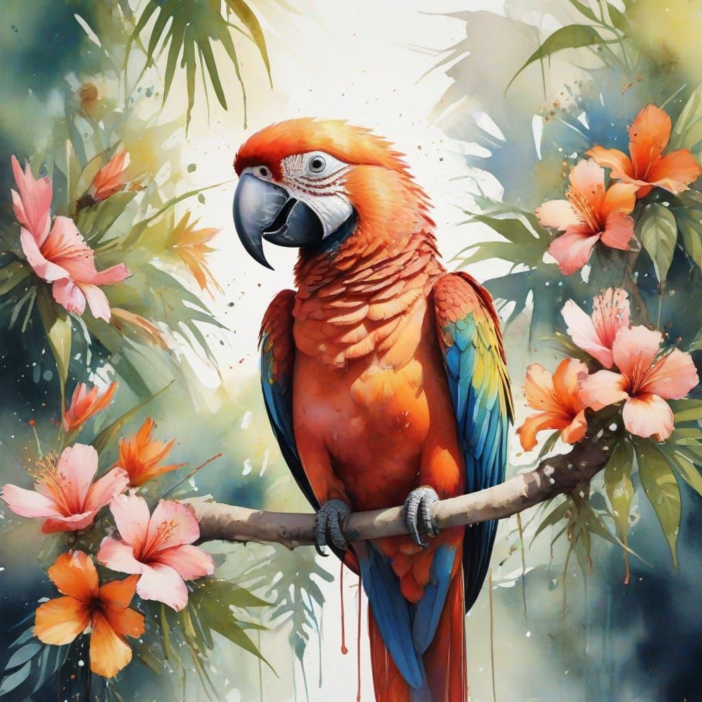 Vibrant Tropical Parrot in Radiant Bloom