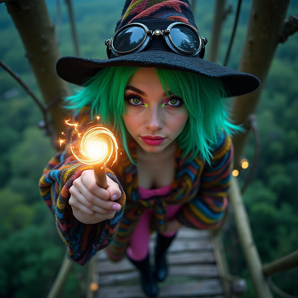 Surreal Wizardess Casts Enchanting Spell in Dieselpunk Fores...