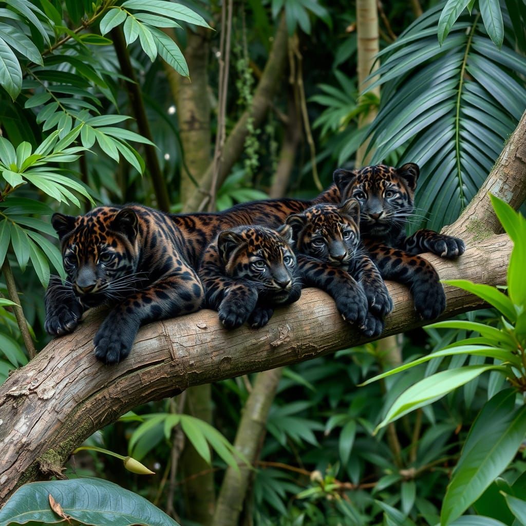 Mysterious Black Clouded Leopards Lounge in Enchanted Jungle